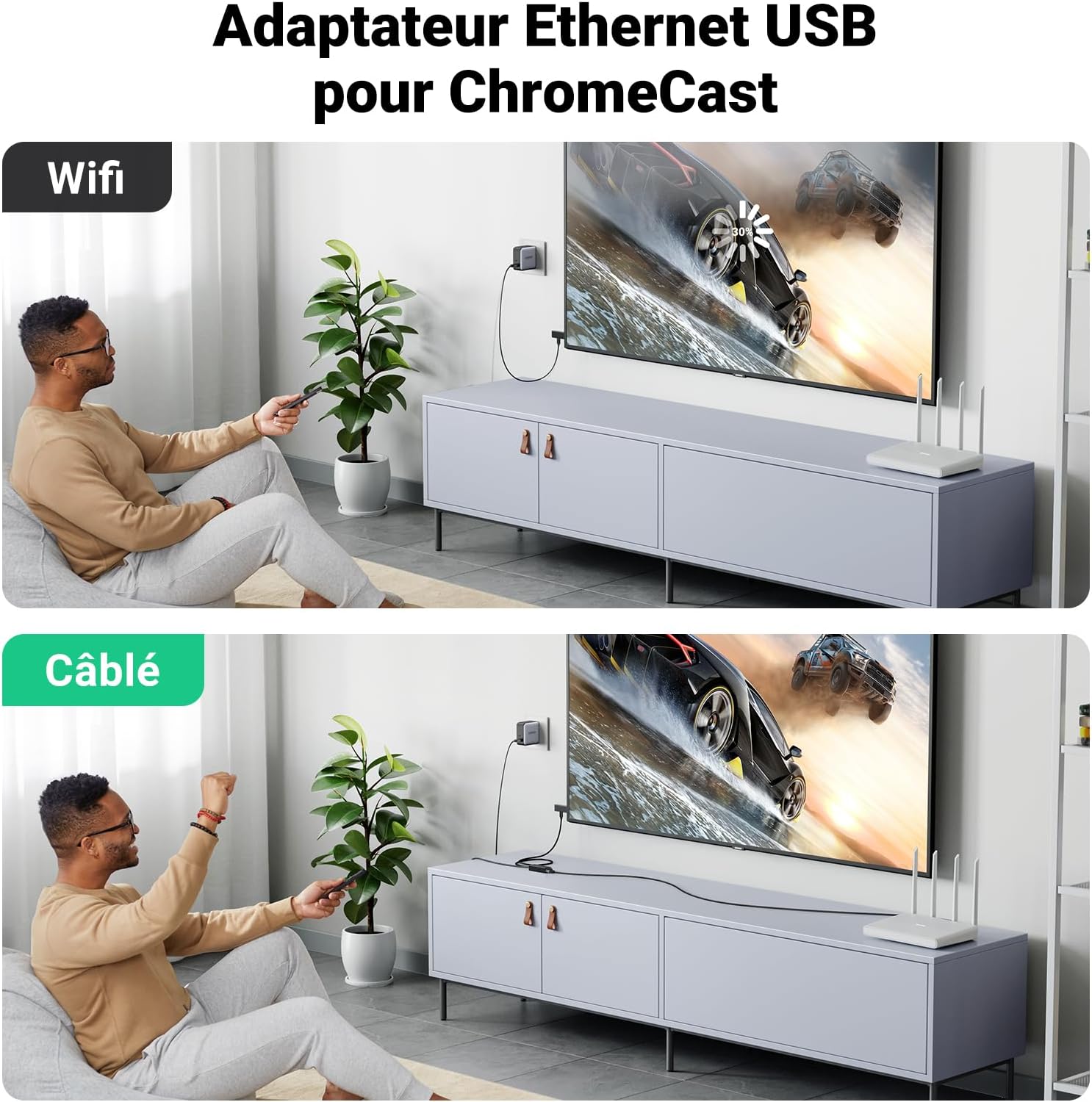 Thumbnail 1 de UGREEN Adaptateur réseau Micro USB vers RJ45 pour Chromecast
