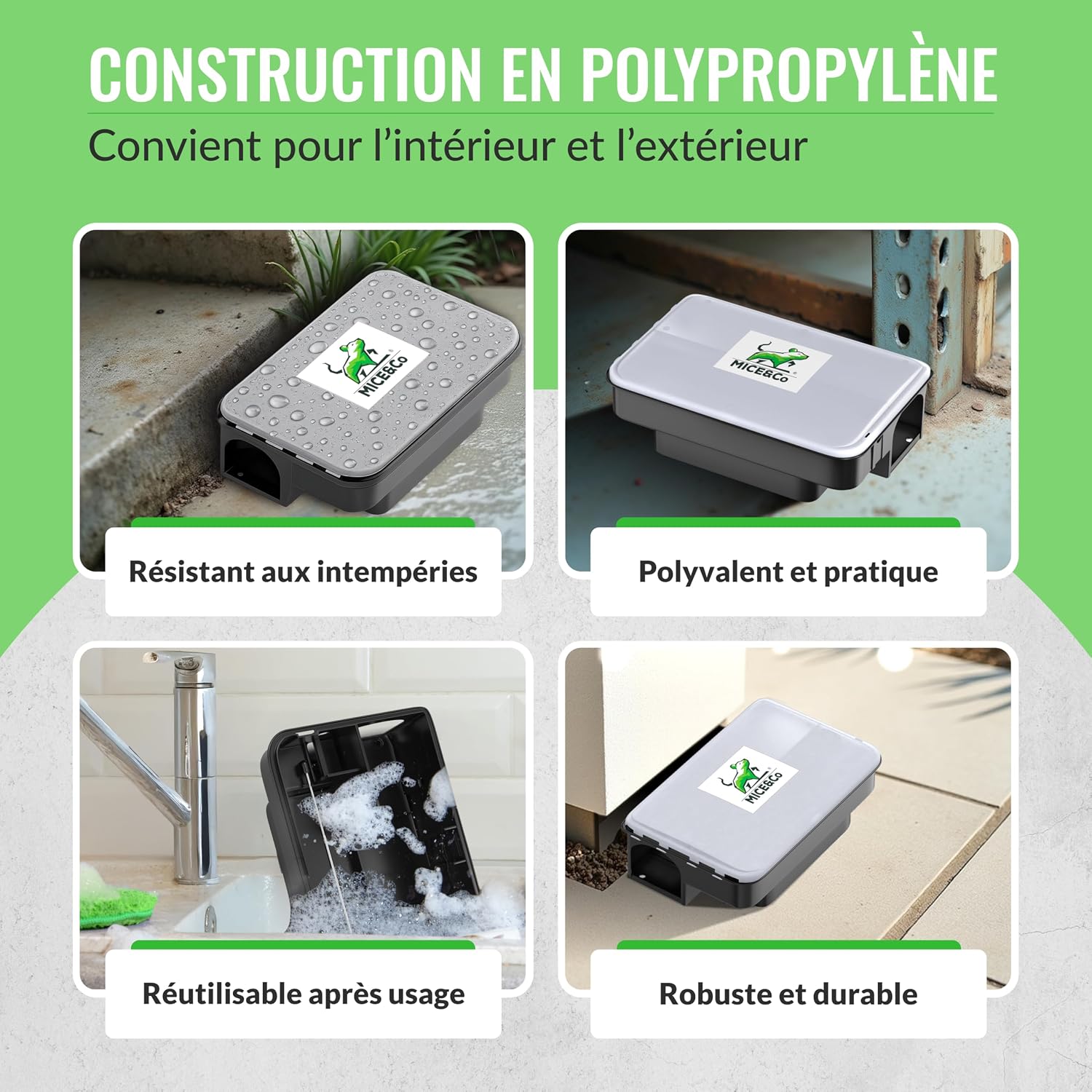 Detalle de Mice&Co 4X Boîte d’Appât Professionnelle – Station Sécurisée pour Rats et Souris (4 unités)