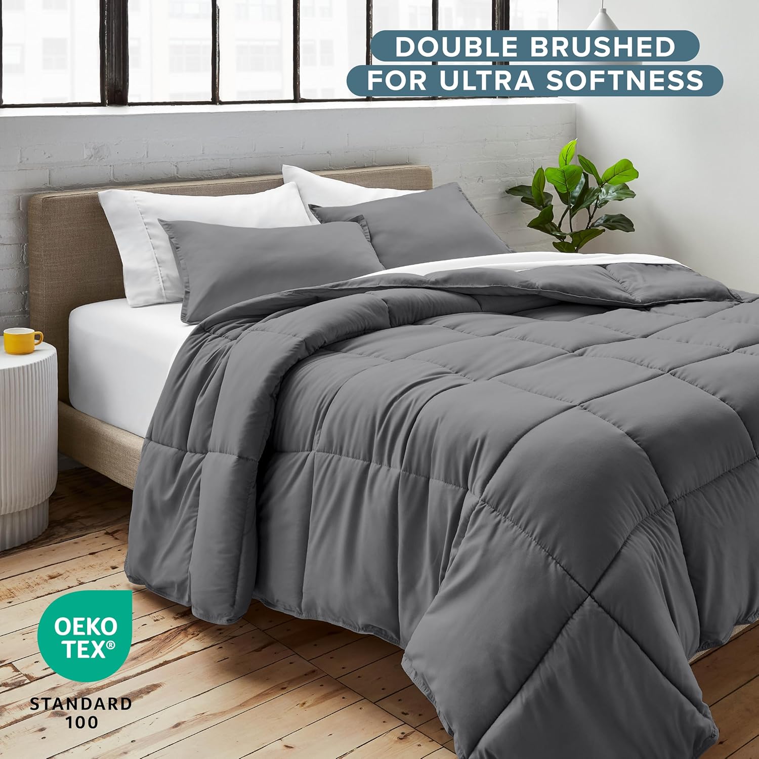 Thumbnail 5 de Bare Home Comforter Set - Queen Size: Ultra-Soft Goose Down Alternative, 1800 Series (Grey)