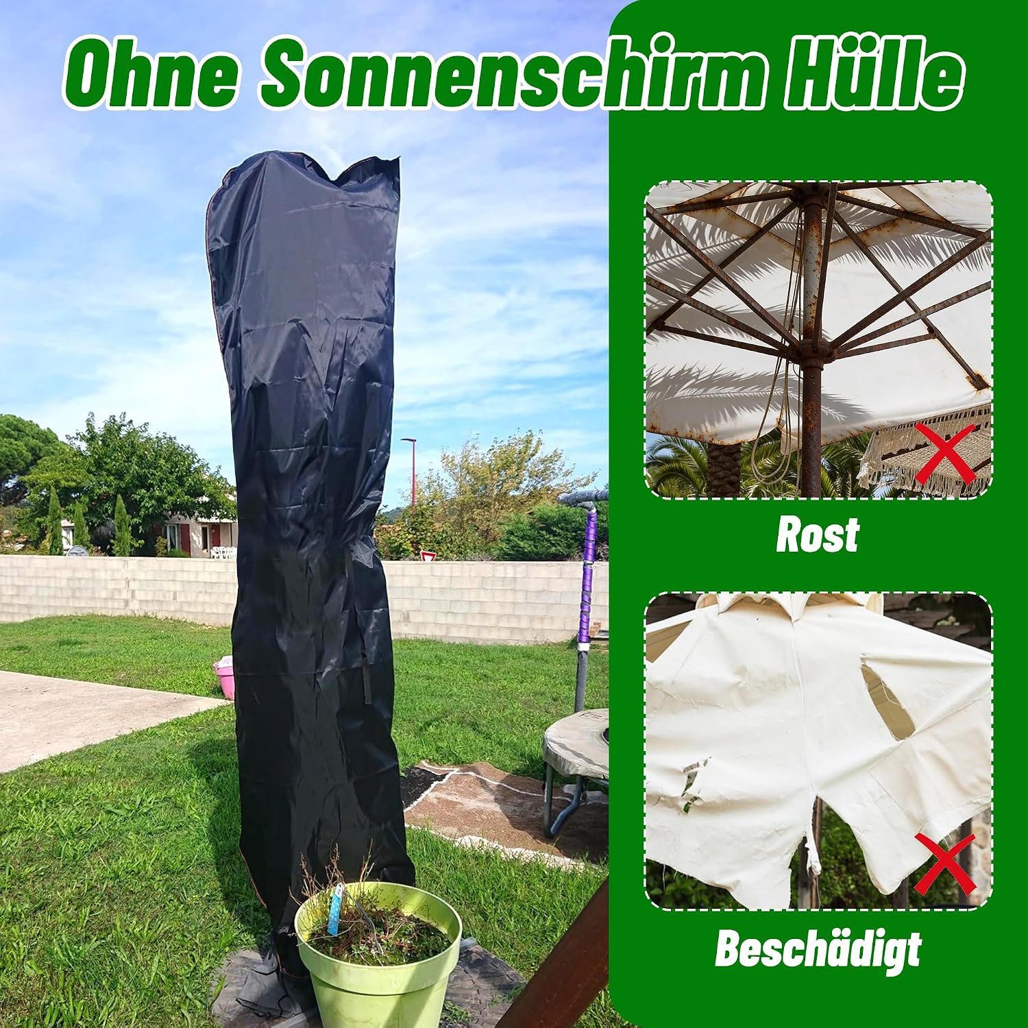 Detalle de Raword Housse Parasol Déporté en Tissu Oxford 420D – Étanche et Fermeture éclair, Noir (2,7–3,4 m)