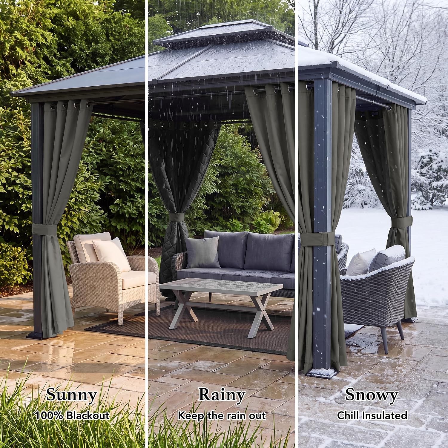 Thumbnail 6 de StangH Curtains 52 x 84 in Outdoor Thermal Curtains, Grey, 2 Panels
