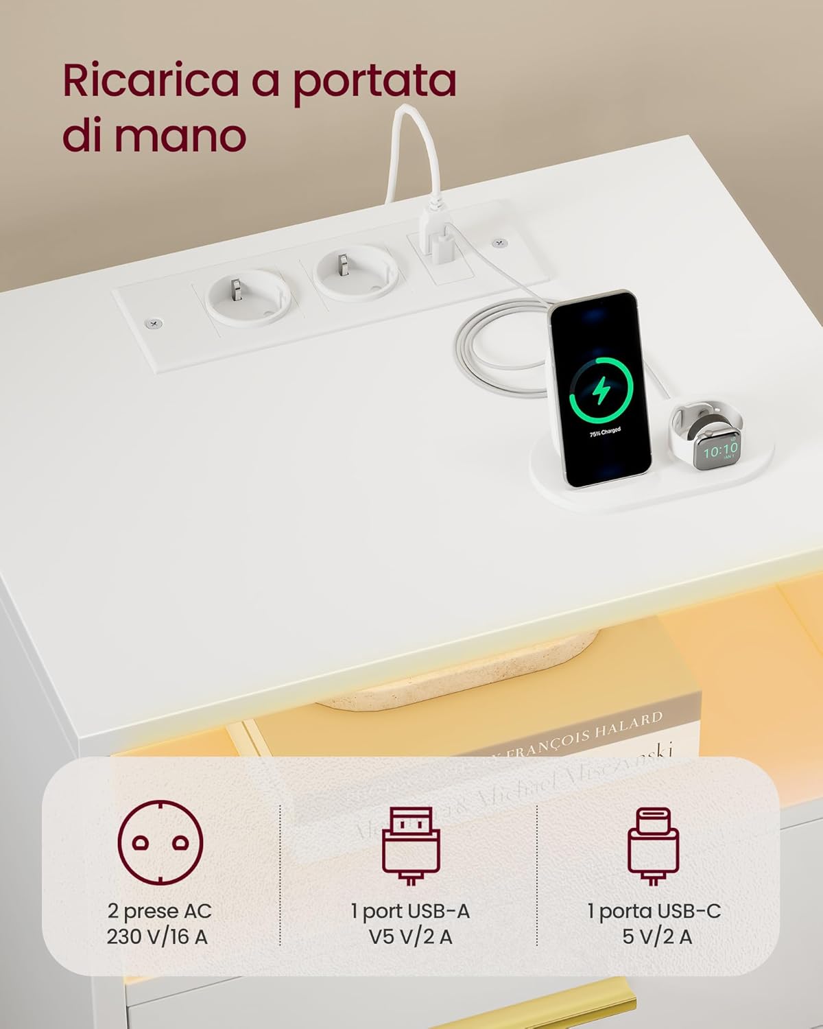 Thumbnail 3 de VASAGLE CUSTOS Collezione – Set di 2 Comodini con Stazione di Ricarica, Luce LED e Design Moderno