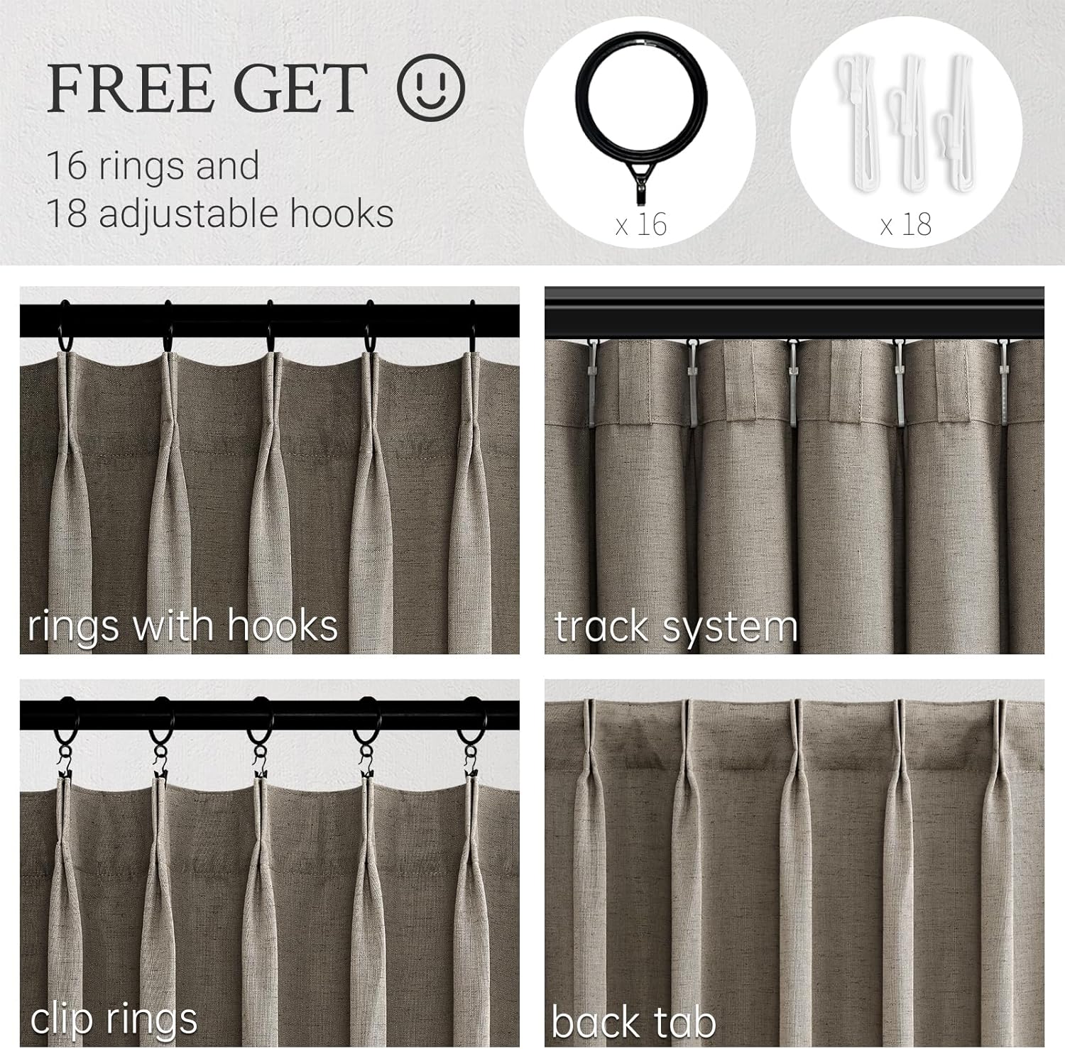 Thumbnail 2 de Topfinel Burlywood Pinch Pleated Curtains 84 Inches Long – 2 Panels Set, Stone Washed Linen-Earth Tone Semi-Sheer