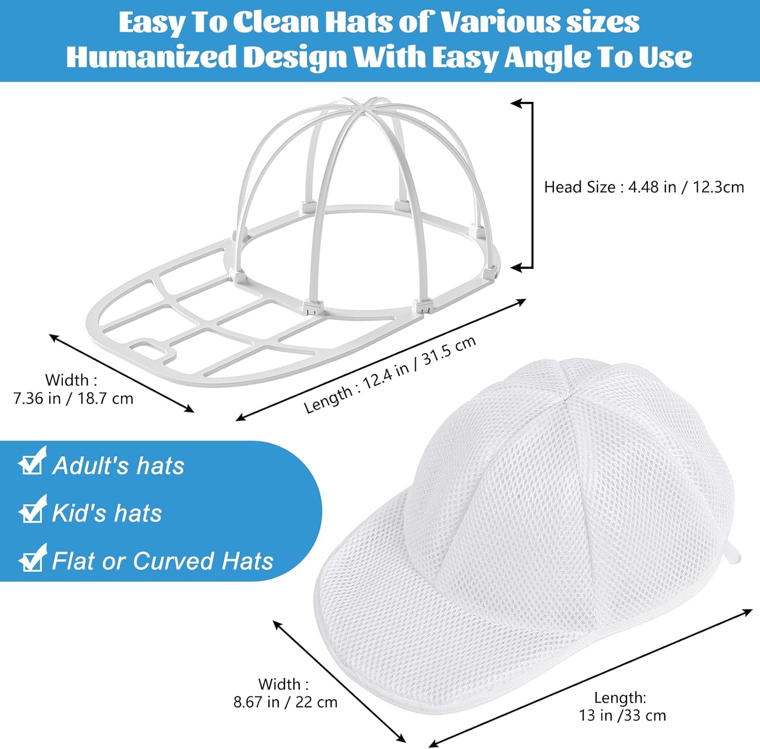Detalle de Eiito Hat Washer Cage Hats Cleaner (4-Pack: 2 Cages + 2 Bags) for Washing Machine or Dishwasher, White