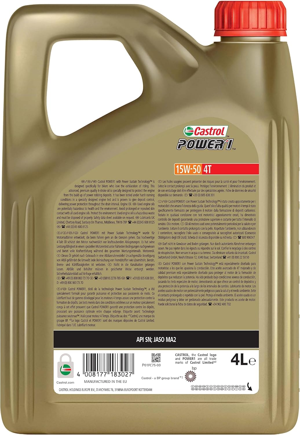 Thumbnail 1 de Castrol POWER1 4T 15W-50, 4L — Lubrifiant moteur synthétique pour motos 4 temps