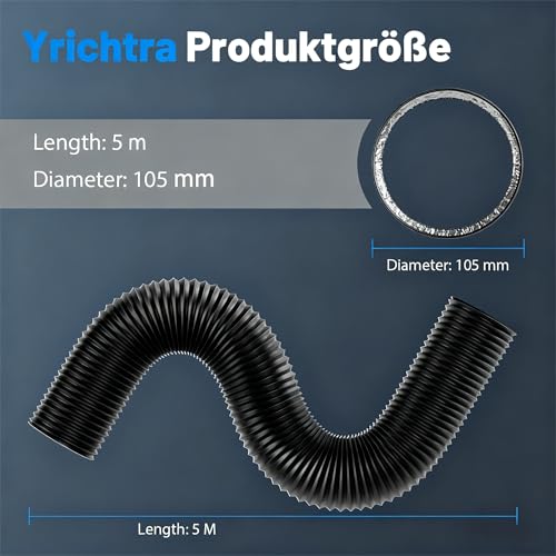 Detalle 2 de Yrichtra Abluftschlauch 105 mm Ø, 5 m – schallgedämft, Wärmedämmung, inkl. Edelstahlklemmen