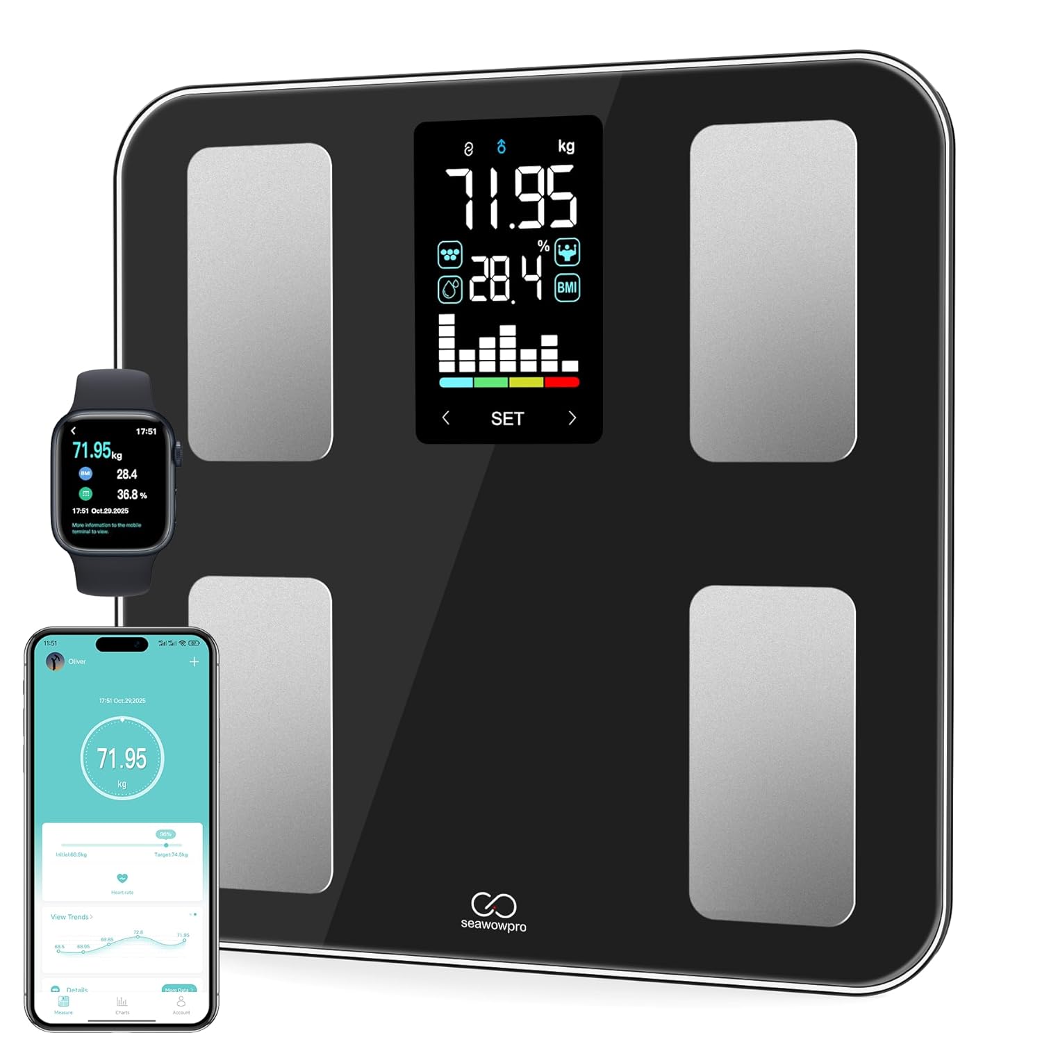 Detalle de SEAWOWpro Pèse Personne Connecté : Balance Impédancemètre VA et 20 Indicateurs Santé