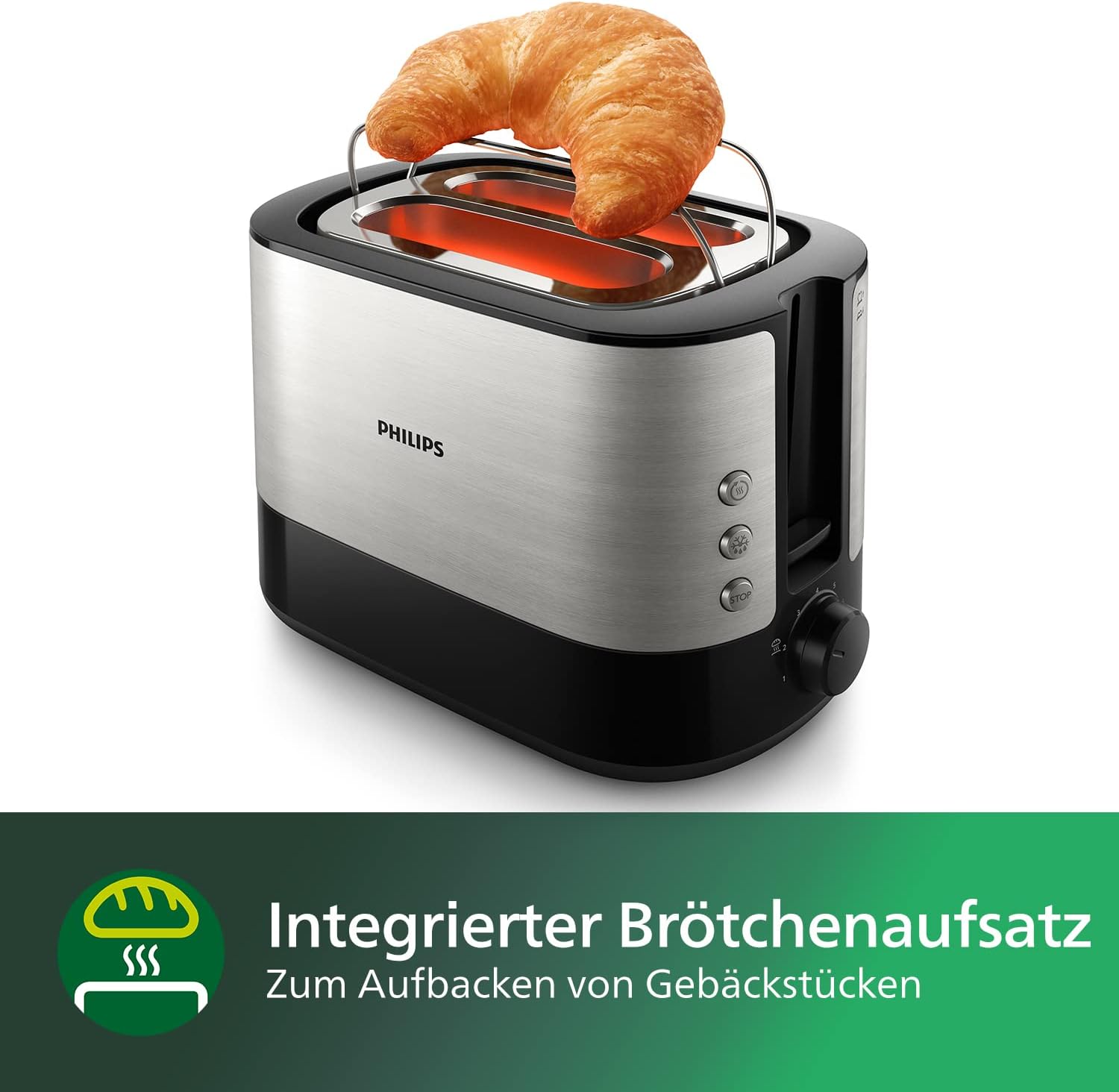 Thumbnail 3 de Philips Toaster HD2637/90 – 2 Scheiben, 7 Stufen, Brötchenaufsatz, Auftaufunktion, Abschaltautomatik, Liftfunktion, schwarz