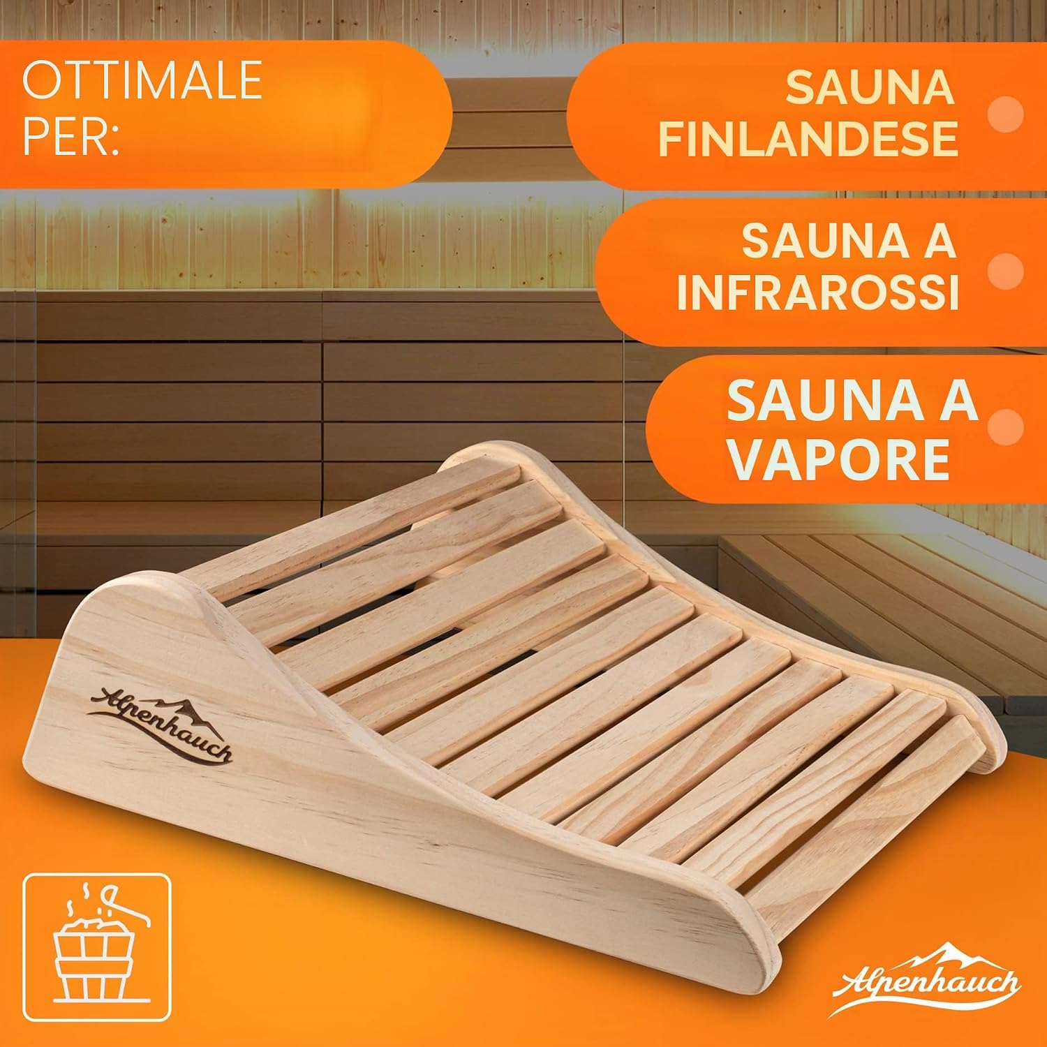 Detalle de ALPENHAUCH Poggiatesta sauna in legno – Ergonomico, 100% legno naturale, per cabine a infrarossi