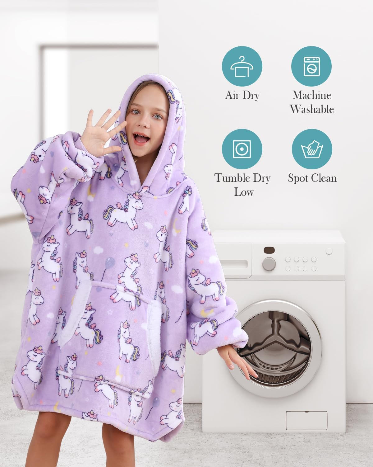 Detalle 1 de Topblan Kids Wearable Blanket Hoodie, Flannel and Sherpa, Purple Pony