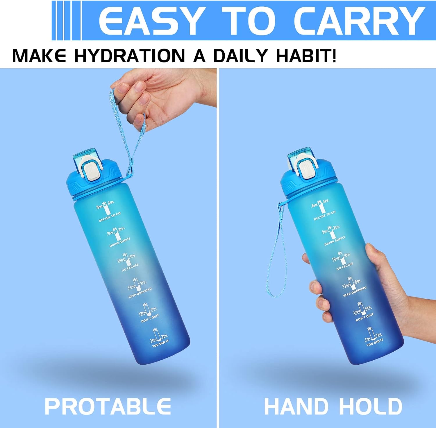 Thumbnail 5 de CodiCile 1L Water Bottle with Straw and Time Markings