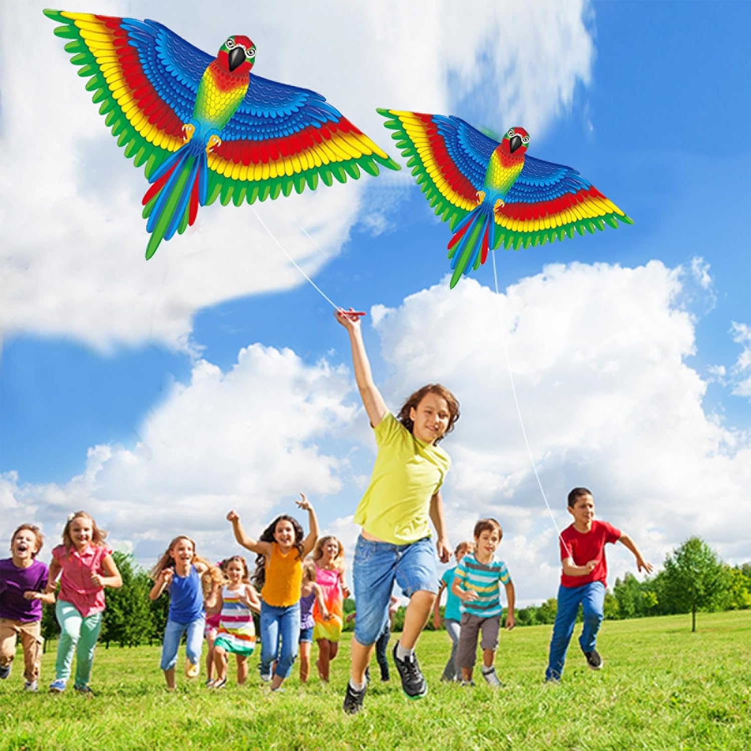 Thumbnail 1 de Large Parrot Kite 53x38 Inch – Colourful Single Line Kite with Long Tail and Winding Handle