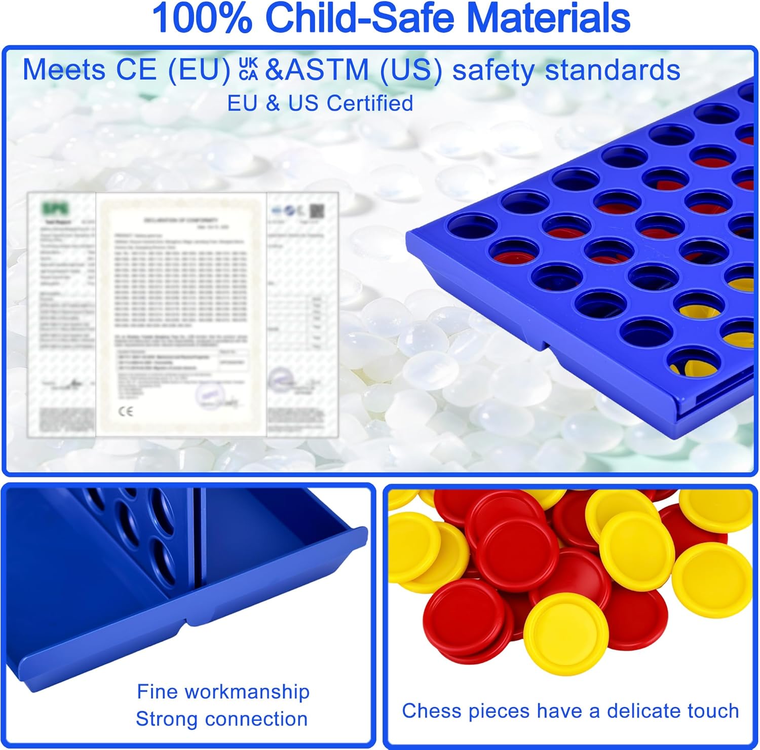 Thumbnail 2 de VingaHouse 4 in Linea Gioco-Quattro – Gioco da Tavolo Educativo Portatile per Bambini (Blu)