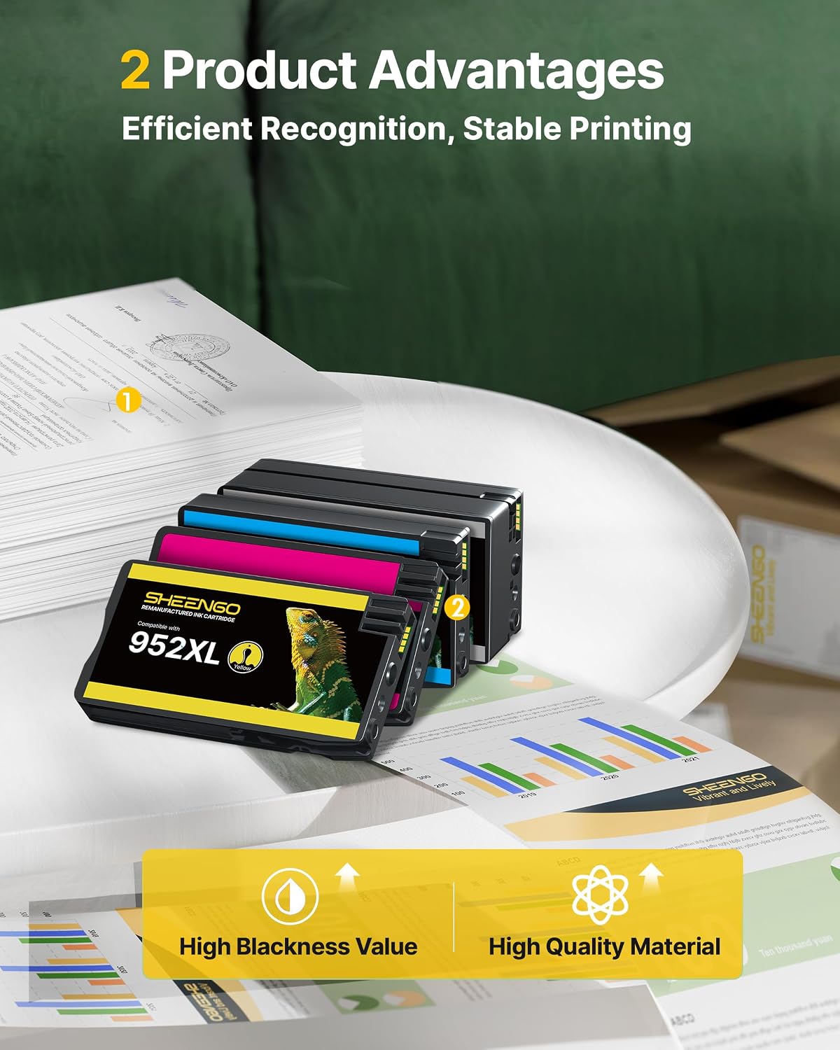 Thumbnail 4 de SHEENGO 952XL Ink Cartridge Combo Pack for HP, Black and Three Colors