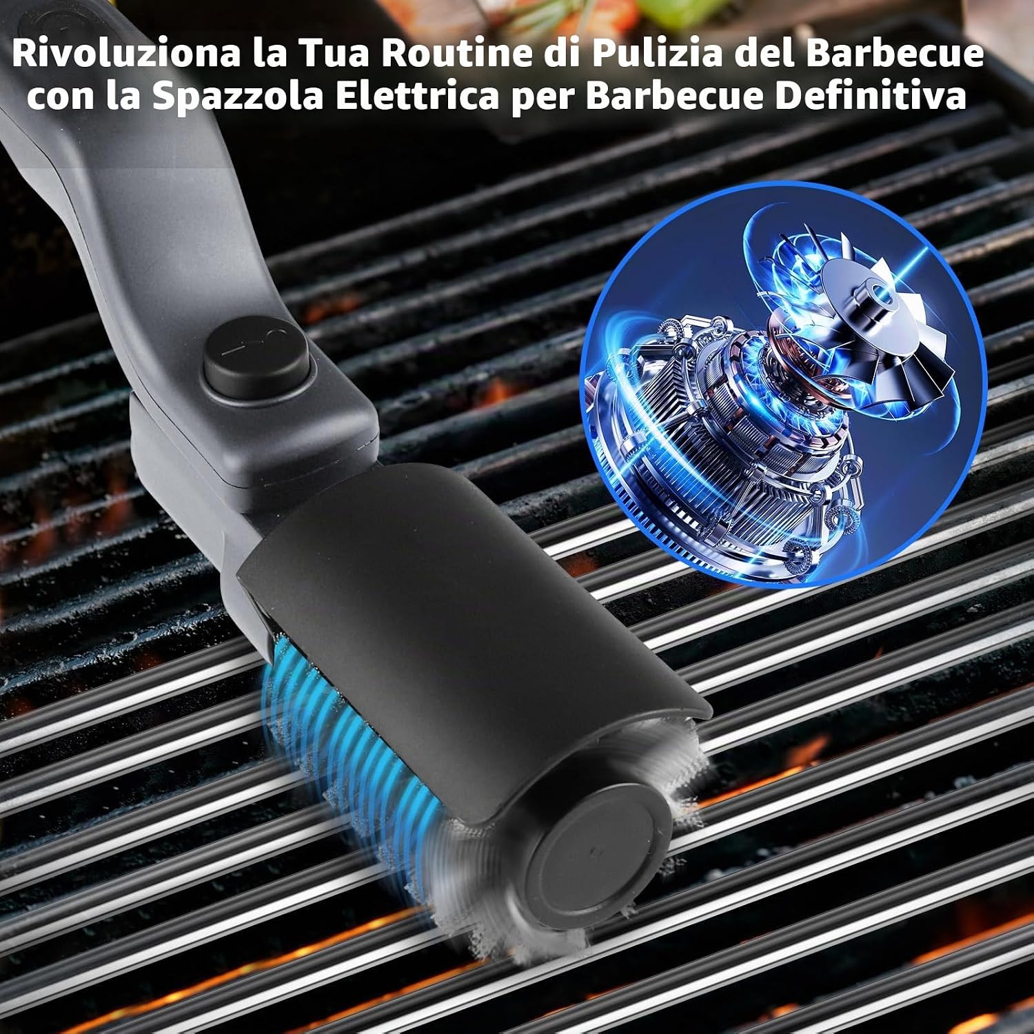 Thumbnail 1 de Spazzola per griglia elettrica aggiornata: pulizia senza fili, testa in acciaio inox e angolo regolabile