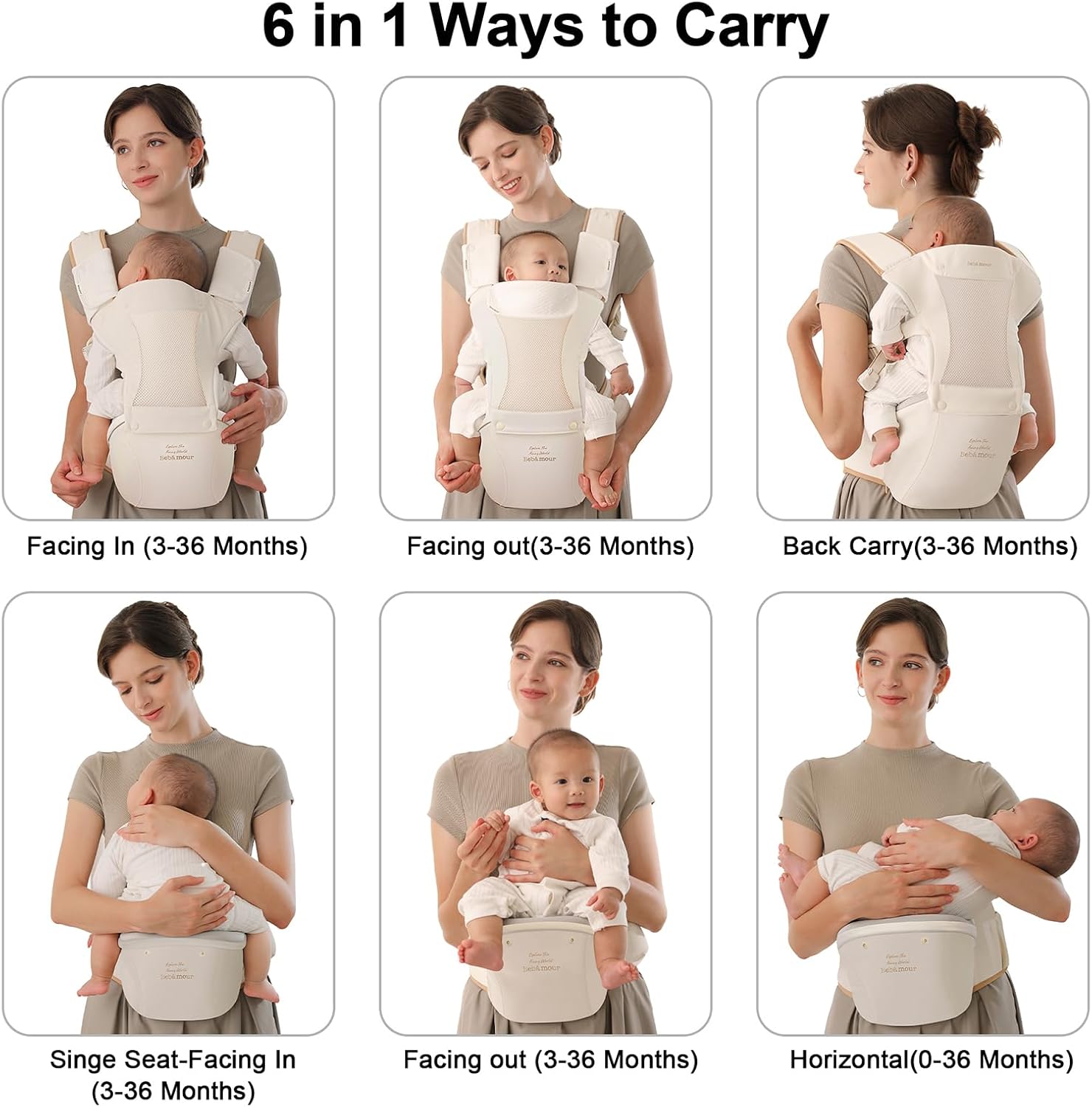 Detalle 2 de Bebamour Baby Carrier Hipseat 0-36 Months
