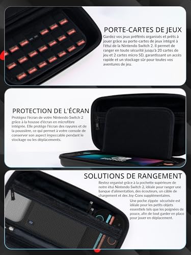 Detalle 1 de Orzly Étui de Transport pour Nintendo Switch 2 (2025) – Coffret cadeau, étui rigide avec rangement intelligent et 20 poches