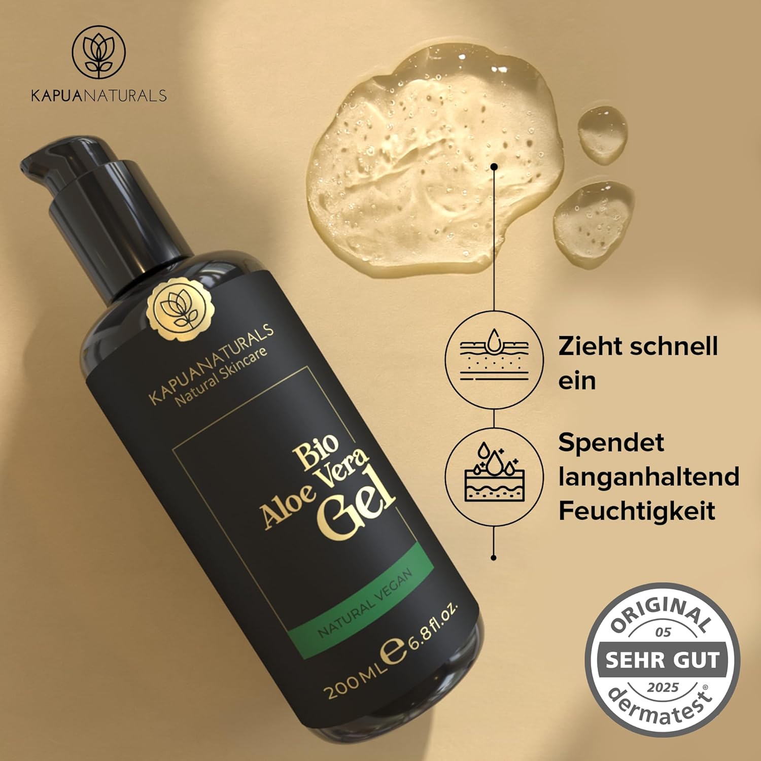 Detalle de Aloe Vera Gel 100 Prozent BIO – reiner Bio-Aloe Vera Saft mit Hyaluronsäure & Panthenol