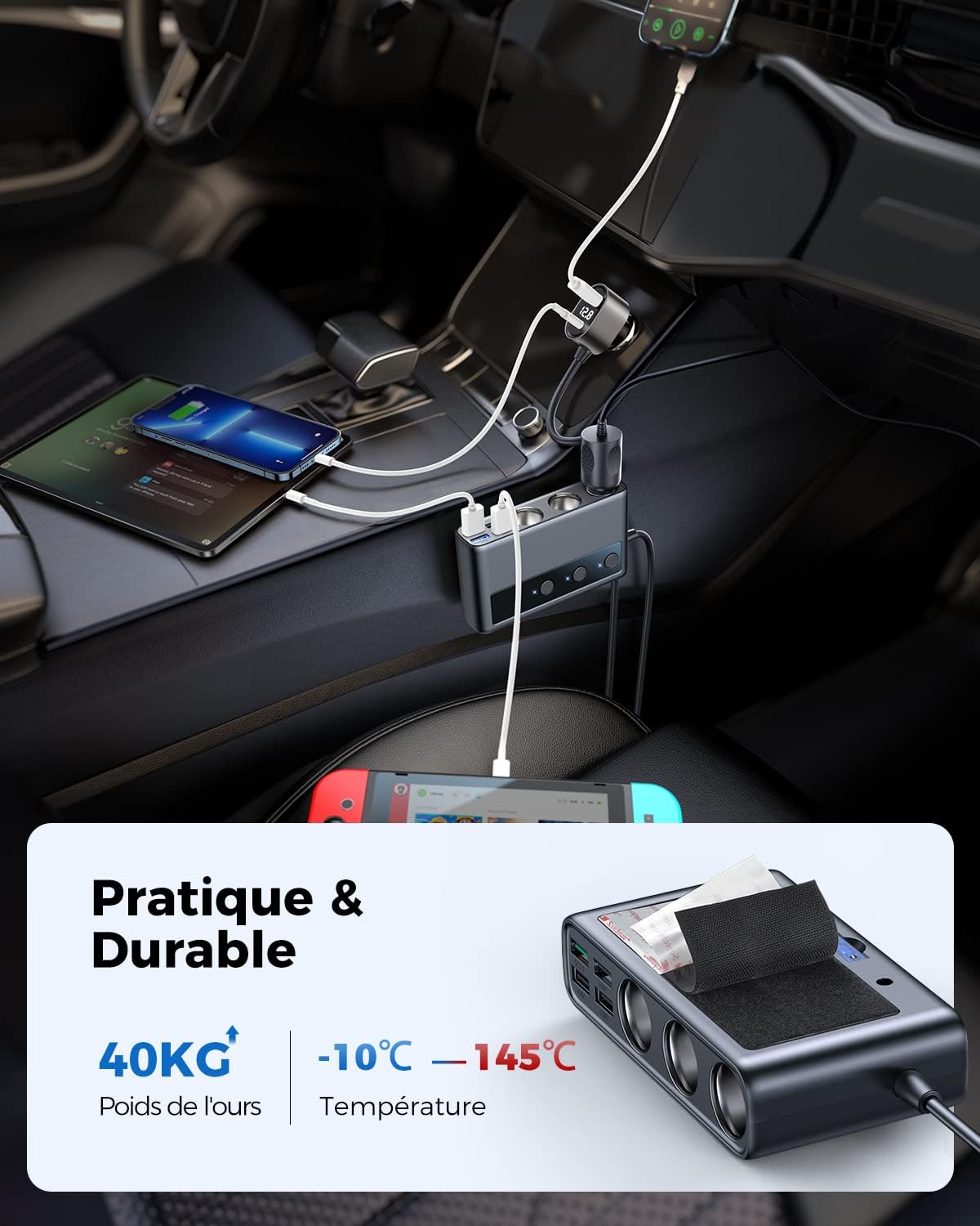 Detalle 2 de JOYROOM 9-en-1 adaptateur allume-cigare 210W