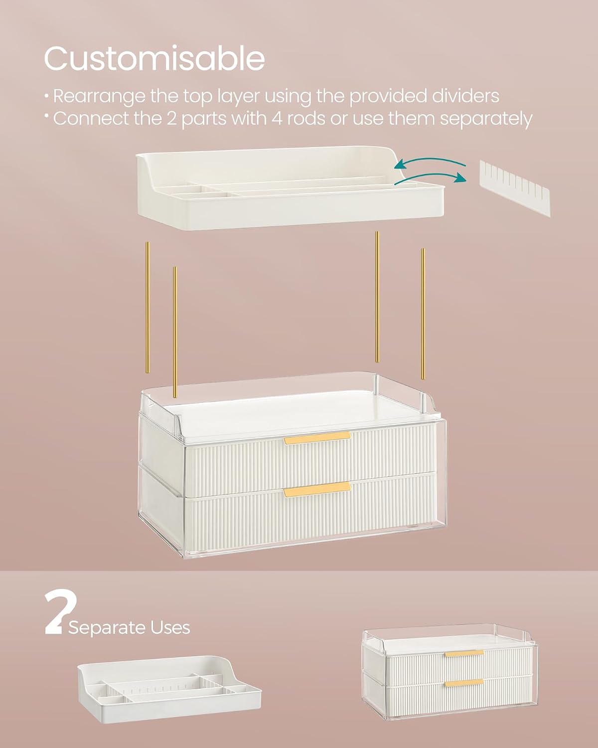 Thumbnail 4 de SONGMICS 4-Layer Makeup Organiser (Cloud White JKA021W01) with 4 dividers