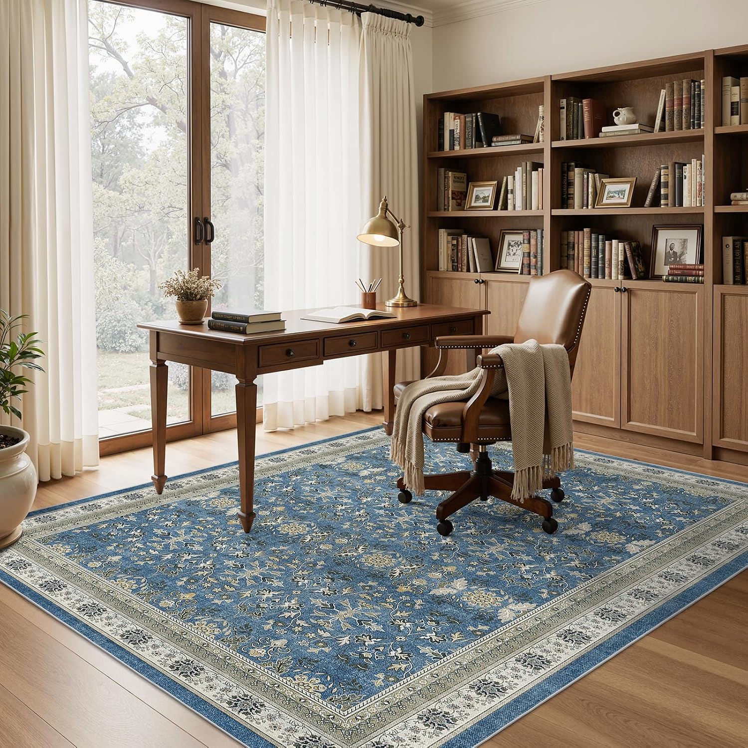 Detalle 1 de WITSHOCK 10' x 12' Washable Blue Vintage Area Rug, Low-Pile and Non-Slip