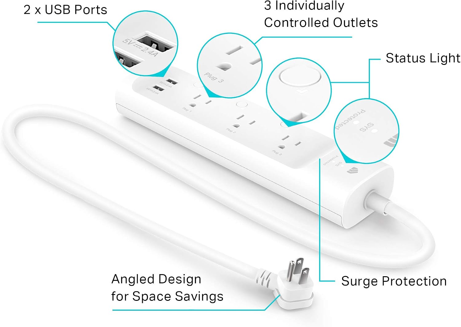 Detalle de Kasa KP303 Smart Power Strip with 3 Outlets and 2 USBs ๐