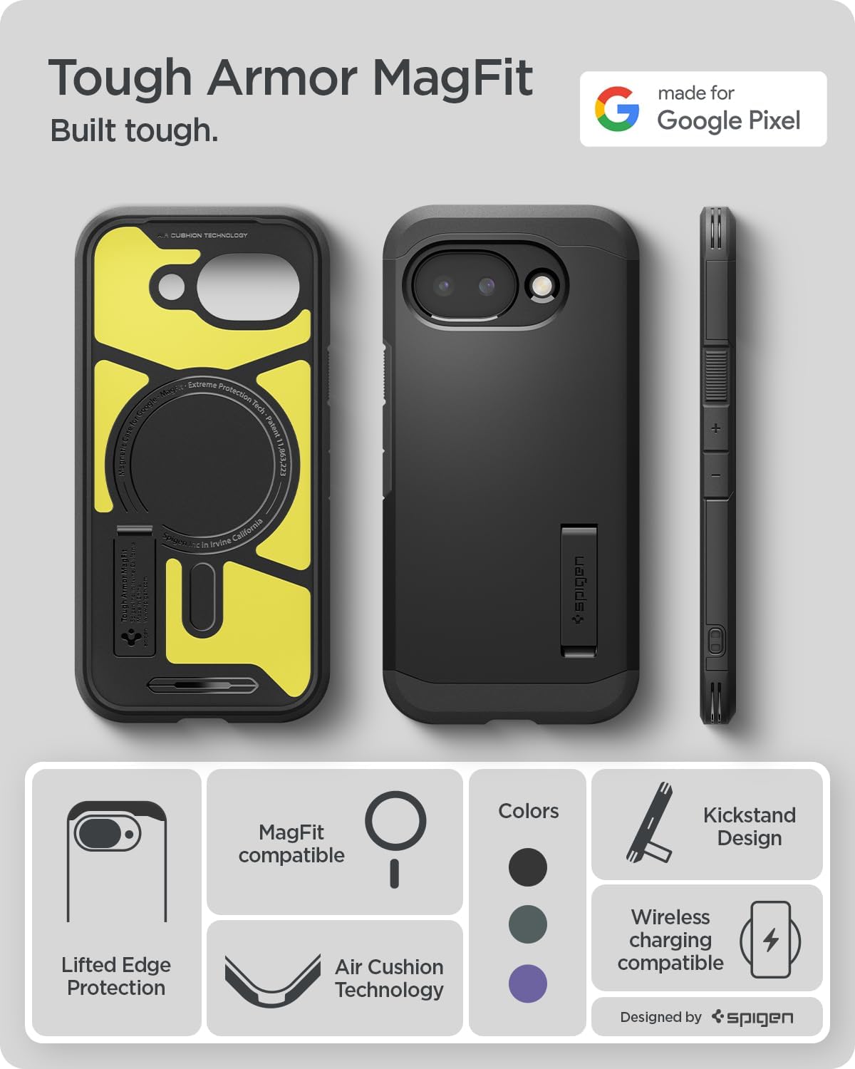 Detalle de Spigen Tough Armor(AI) MagFit – coque MagSafe pour Google Pixel 10a, noire
