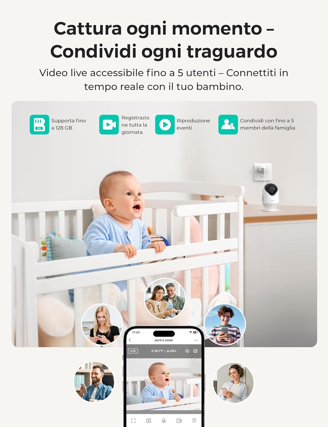Thumbnail 5 de Dr.Care VistaView Lite: Monitor video baby wireless dual mode con fotocamere 1080P e schermo 4