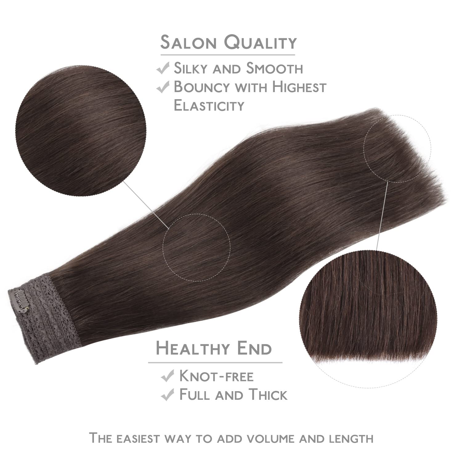 Detalle de WENNALIFE Real Human Hair Wire Extensions, 16 inch, Light Dark Brown, 95g