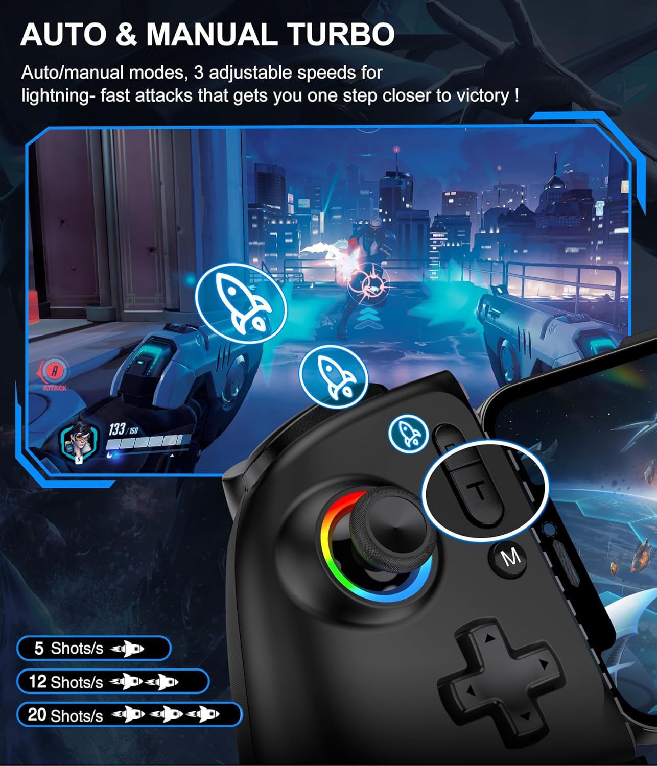 Thumbnail 3 de Universal Wireless Mobile Gaming Controller with Hall Joysticks