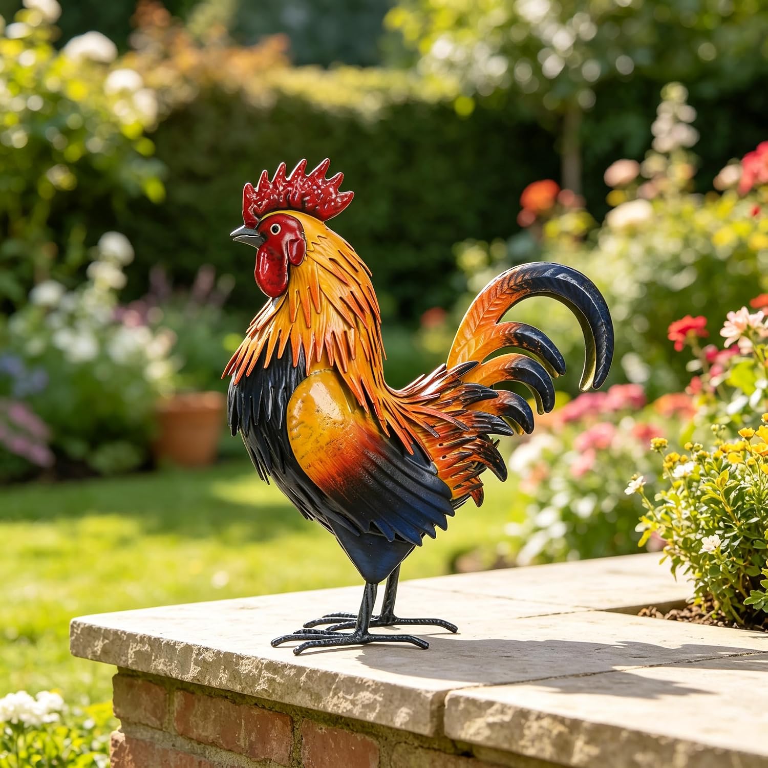 Thumbnail 6 de Ratuor Metal Rooster Garden Statue, Brown Outdoor Decor, 12 x 5 x 14.5 Inches