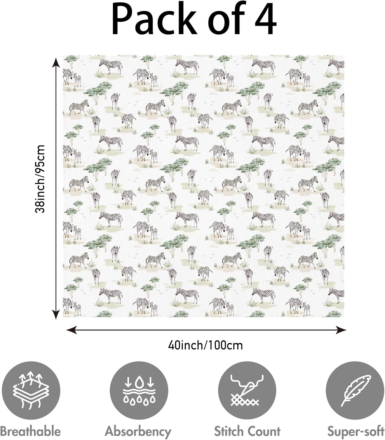 Thumbnail 2 de Soarwg Kids Muslin Swaddle Blankets – Safari Whisper Print (3 Pack) 95x100cm