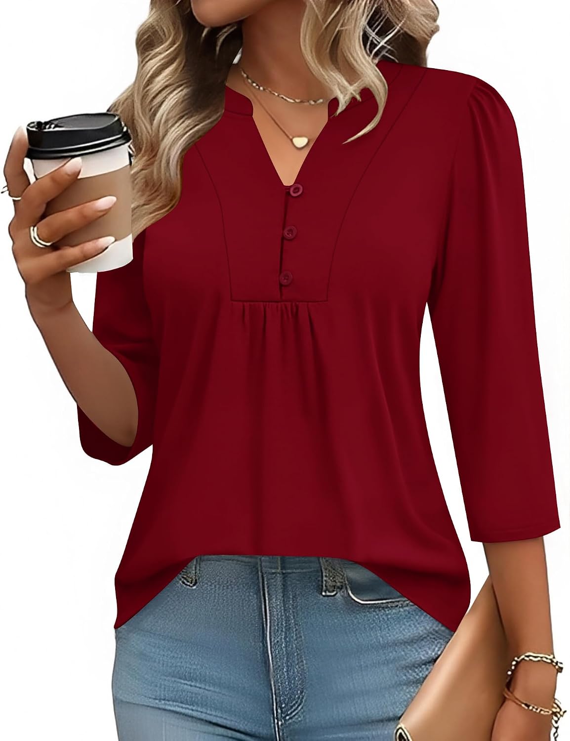 Detalle de IECCP 3/4 Sleeve Henley V-Neck Top