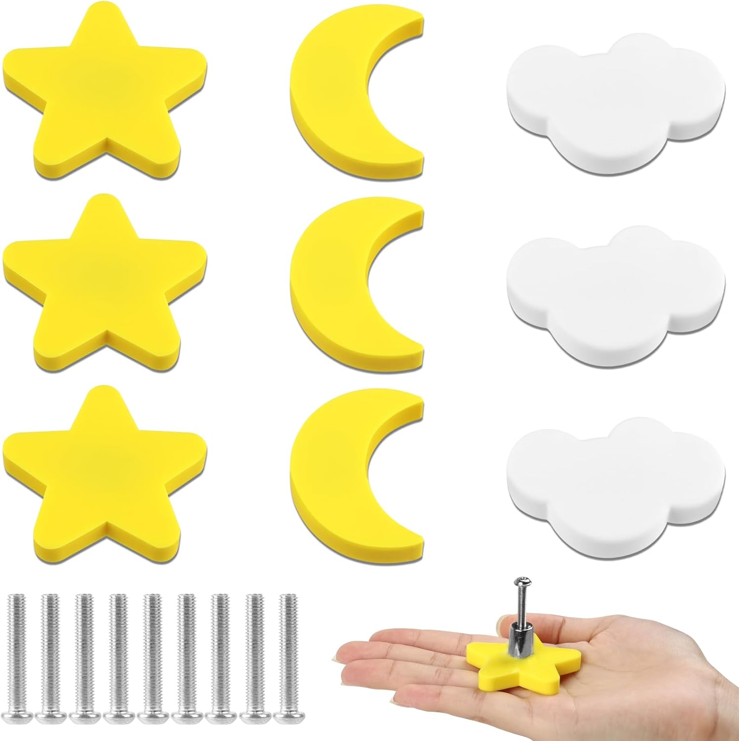 Aolso Pomelli per mobili bambini (9 pezzi) in gomma morbida con viti in acciaio inox, giallo