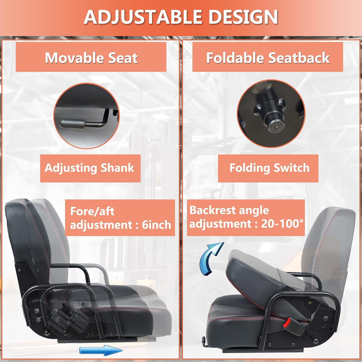 Detalle 2 de TICSEA Universal Forklift Seat 120°