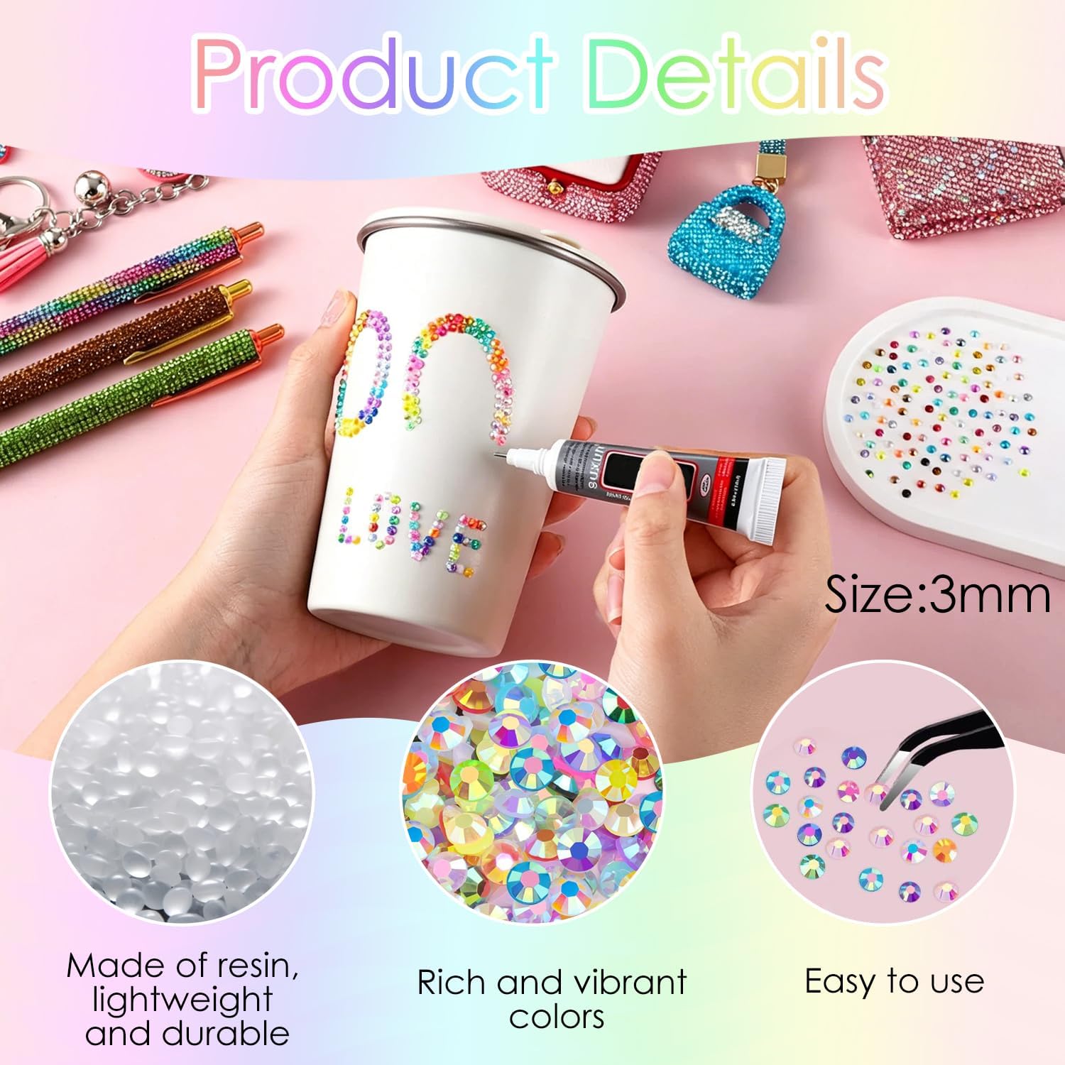 Thumbnail 2 de NXPUXP 40 Colors Resin Jelly Rhinestones Bedazzling Kit – 32000pcs with Glue, Tray & Tools