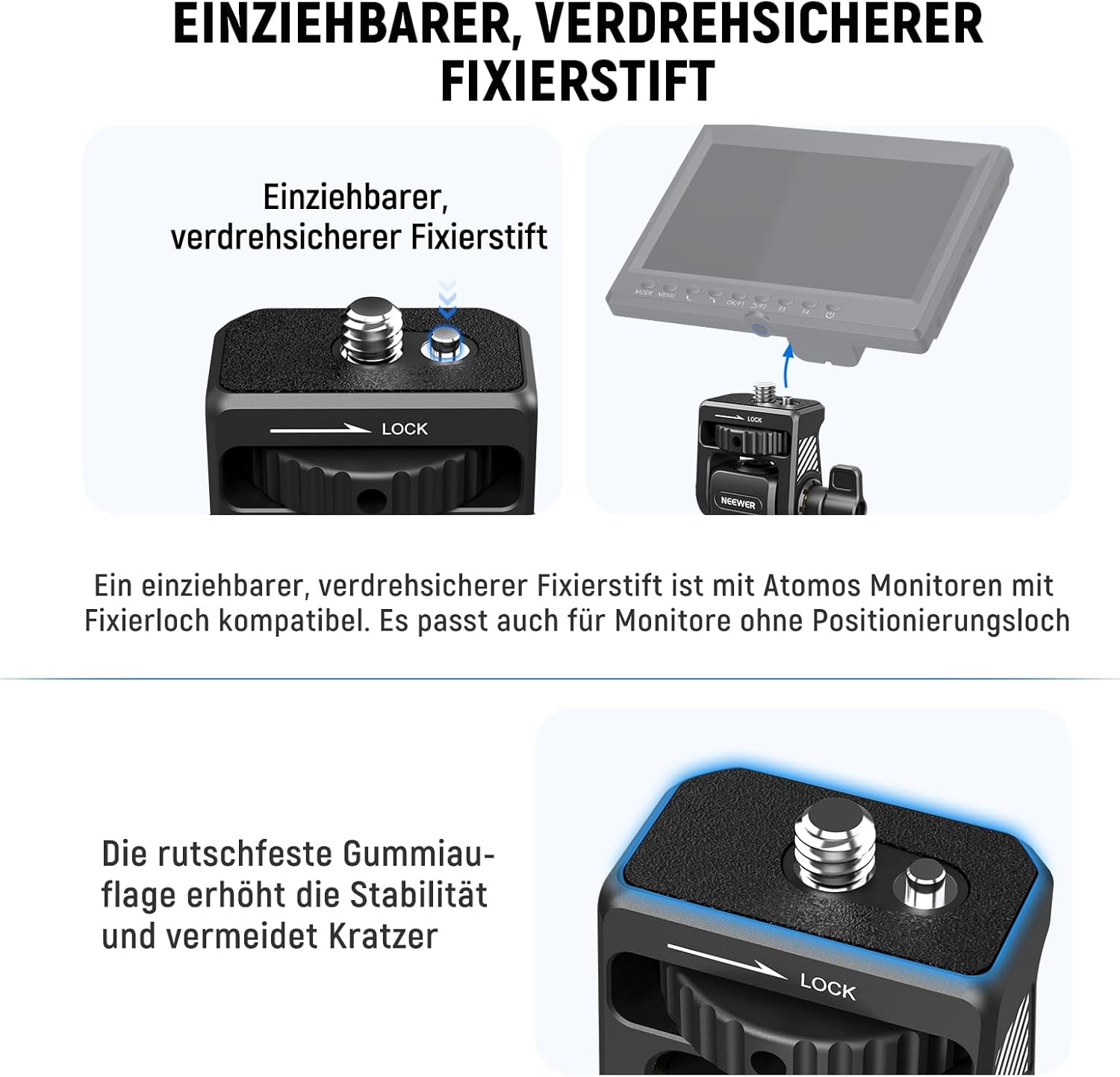 Thumbnail 3 de NEEWER Kamera-Feldmonitor-Halterung (360° drehbar, 180° neigbar) mit 1/4"- & 3/8"-Schrauben