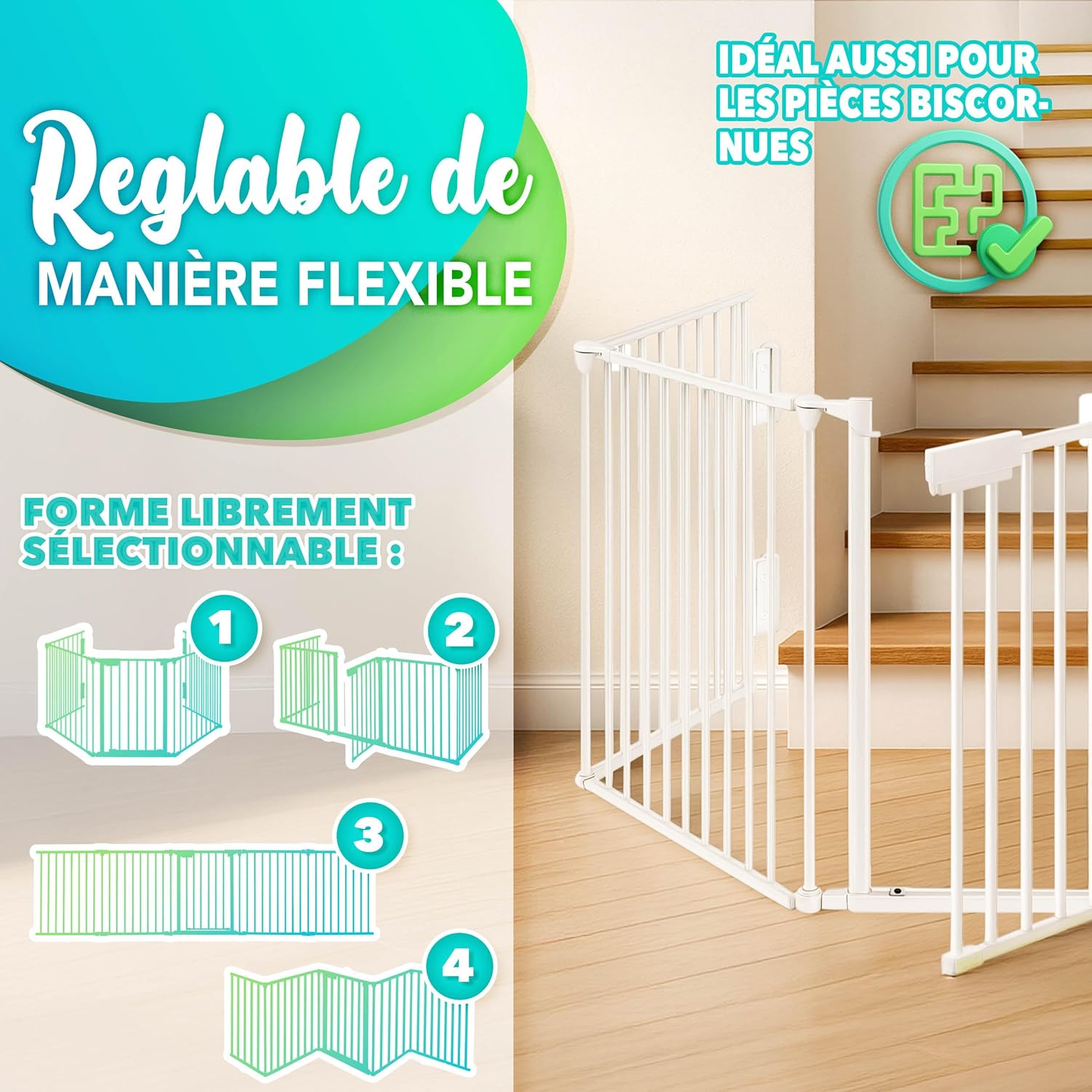Thumbnail 4 de KIDUKU Barrière de sécurité enfant pour cheminée, version grande 480 cm, grille métal pliable avec porte (8 éléments)