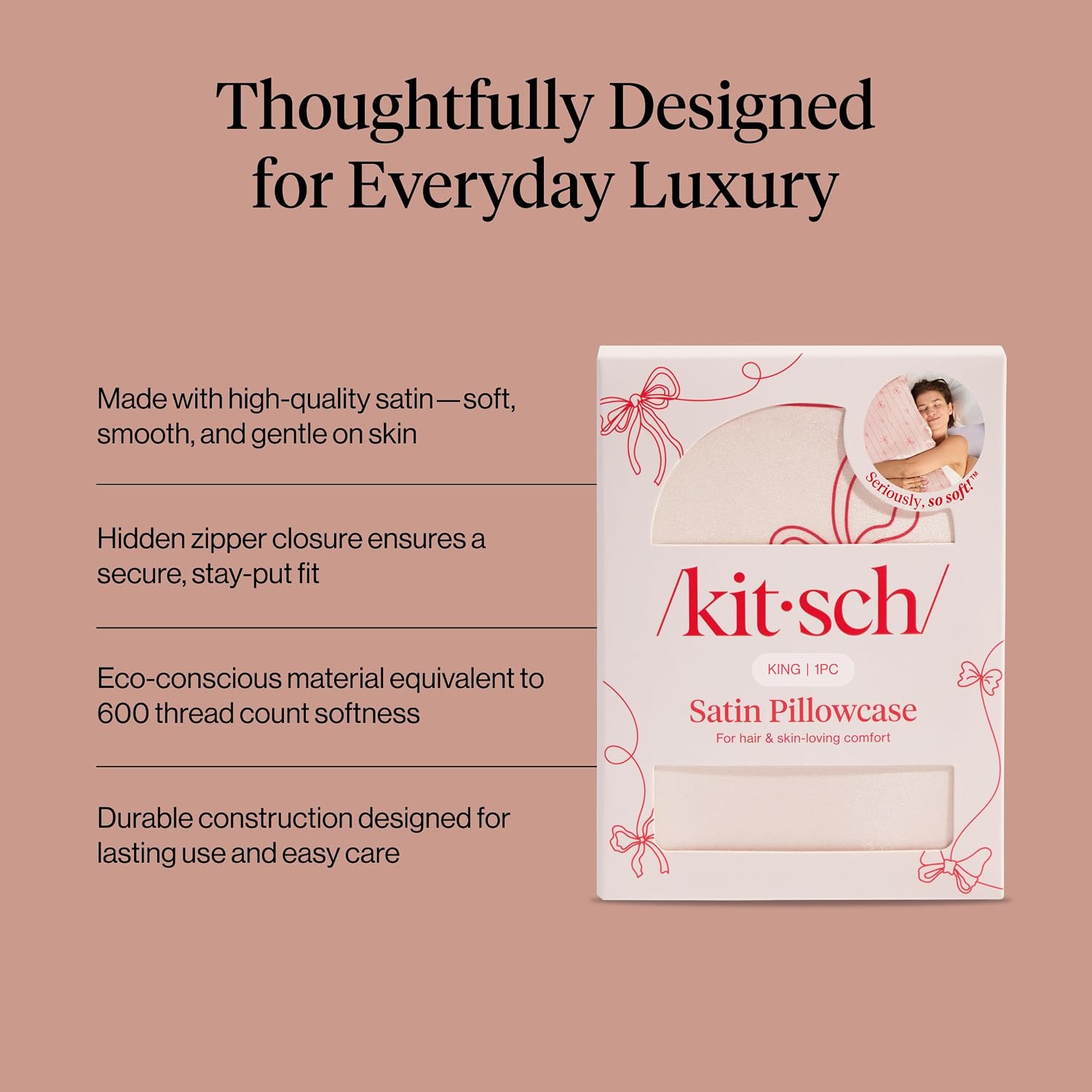 Thumbnail 3 de Kitsch Satin Pillowcase 19x36 zipper