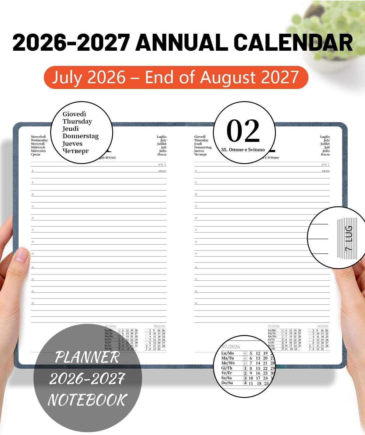 Detalle de HW CASA Agenda Giornaliera 2026/2027 A5: diario multilingue con etichette mensili 3D