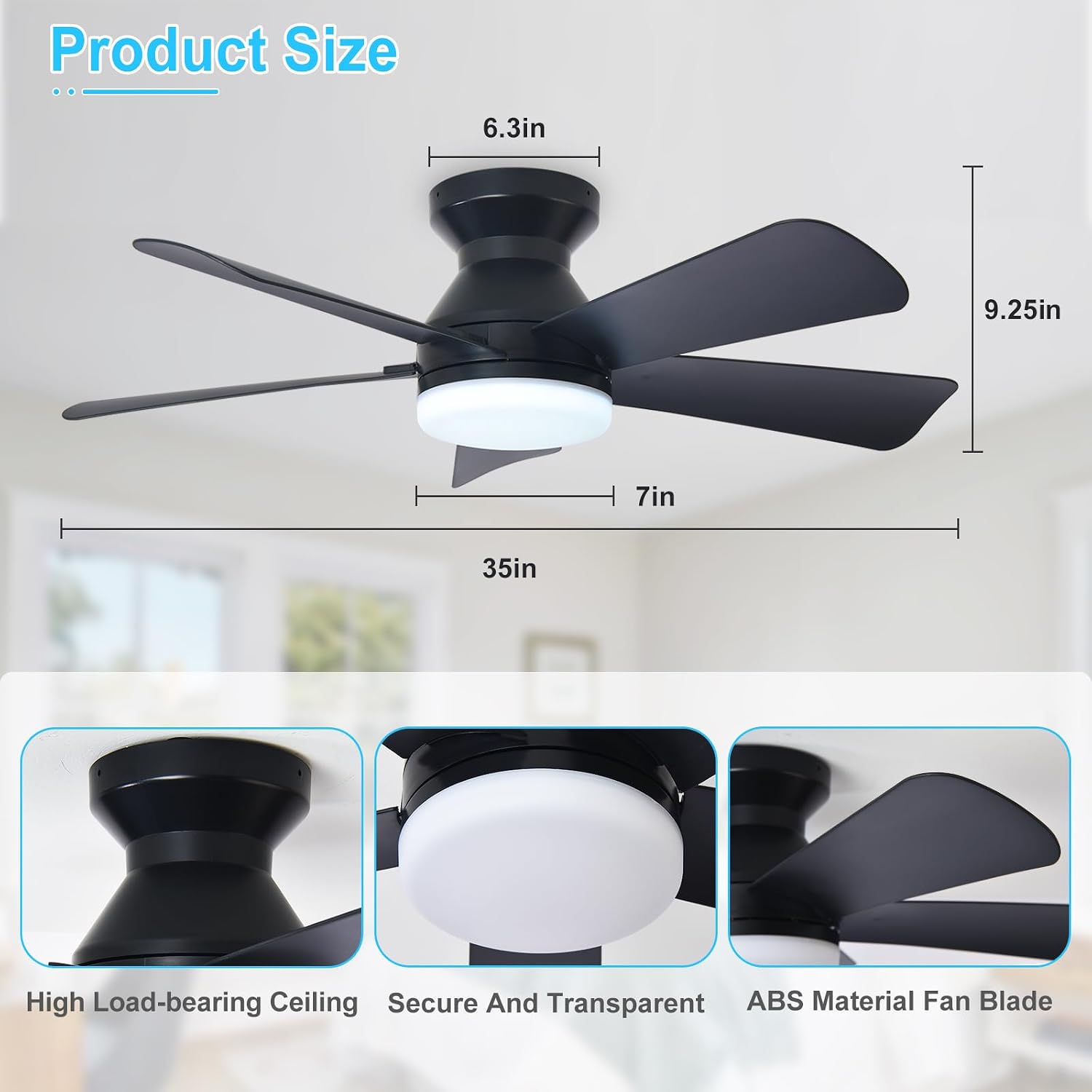 Detalle de Depuley WS-FPZ194-42C 35-Inch Ceiling Fan with Dimmable LED Light