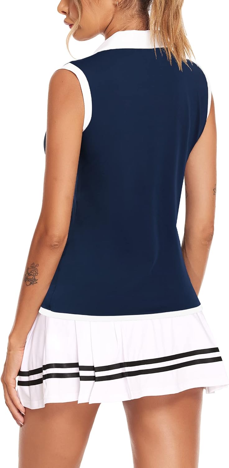 Detalle de COOrun Women's Sleeveless Golf Polo with Zip Front and Stand-Up Collar