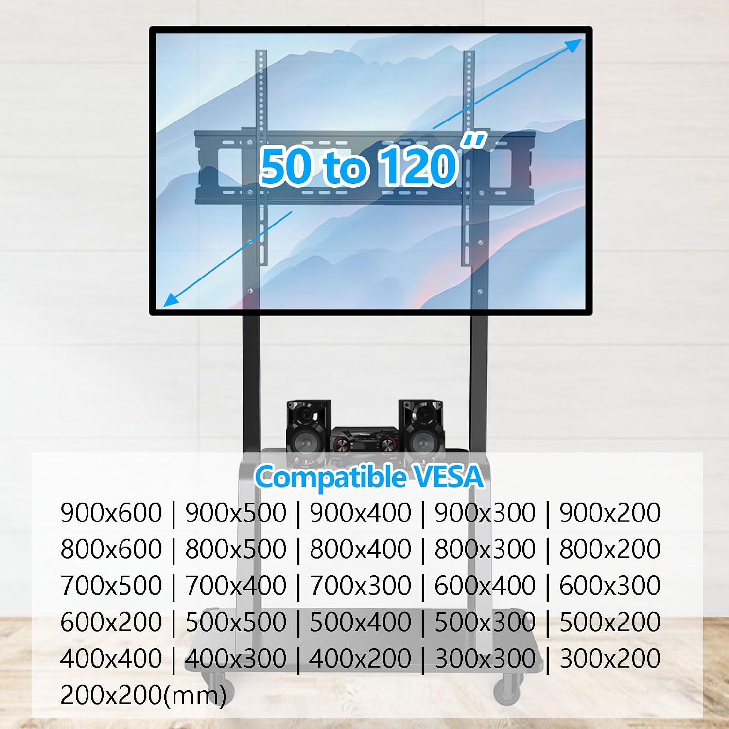 Detalle 2 de JXMTSPW Mobile TV stand 120kg VESA 900x600
