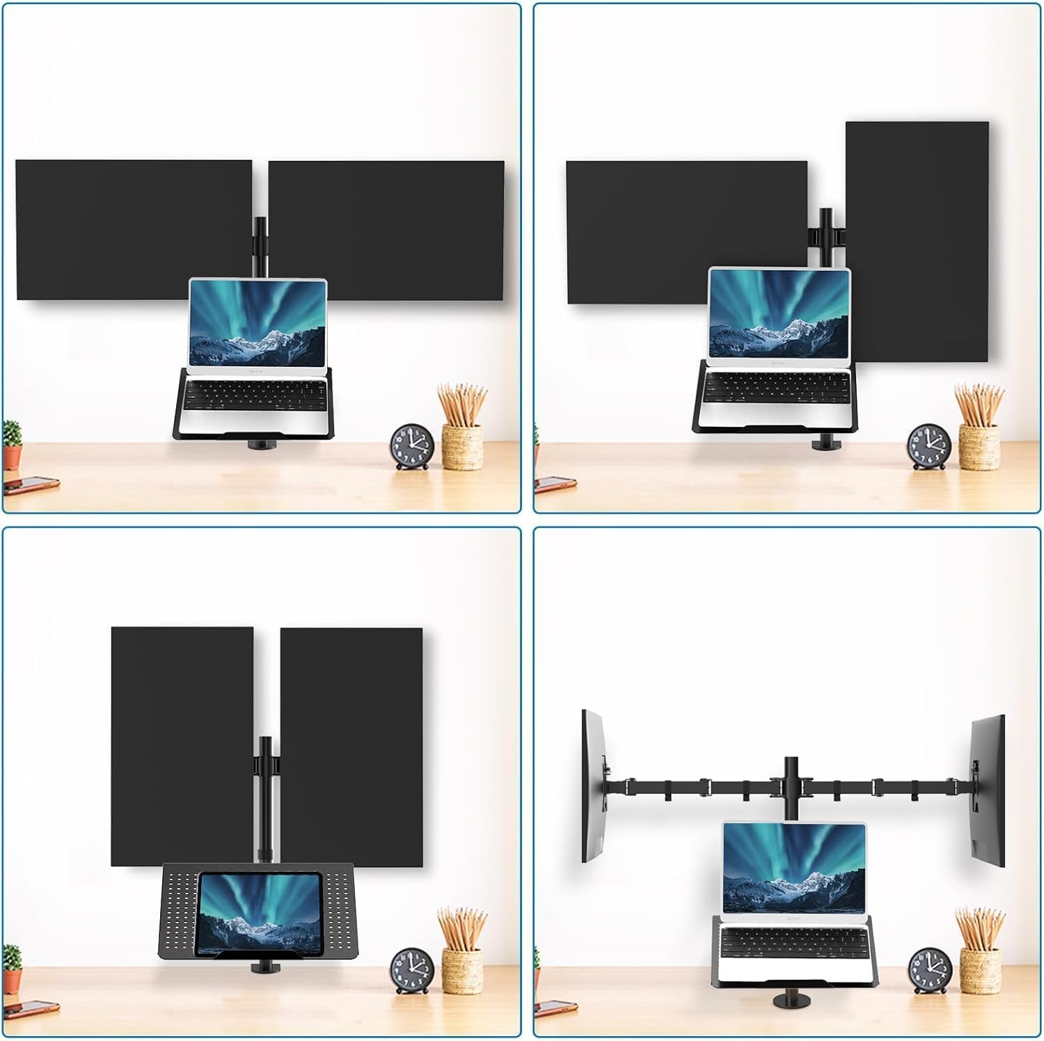 Thumbnail 3 de HUANUO Laptop Mount: Height‑Adjustable Dual Monitor Mount with Laptop Tray for 13–27in Monitors and 10–17in Notebooks