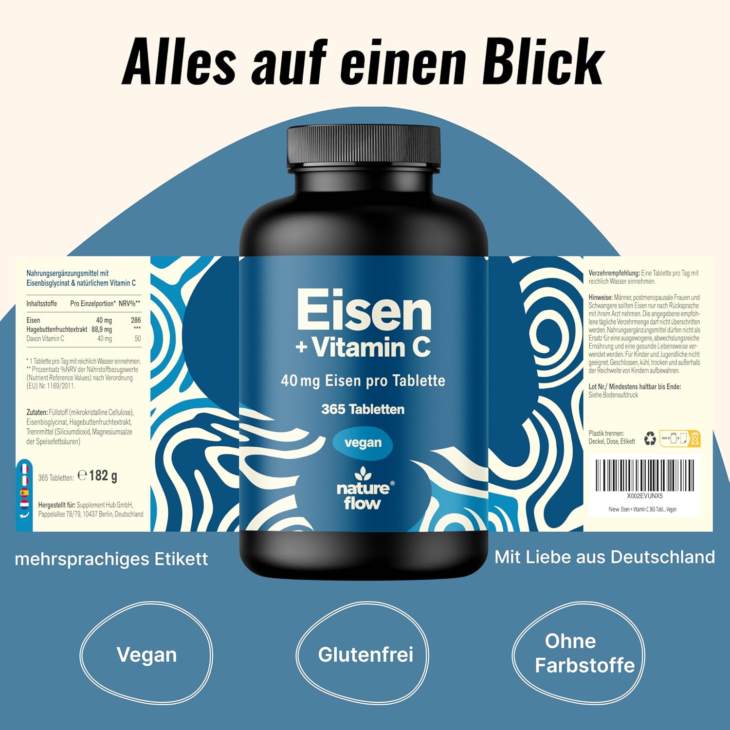 Thumbnail 4 de Eisentabletten hochdosiert mit 40 g Eisen + Vitamin C – 365 Tabletten, vegan & in Deutschland hergestellt