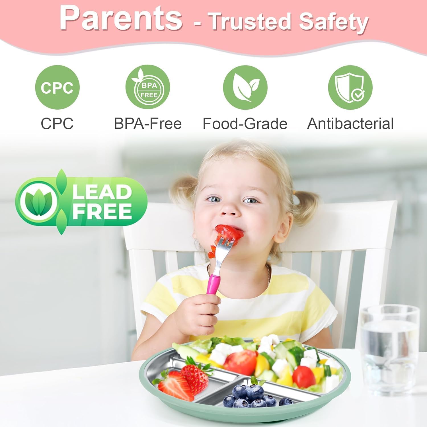 Detalle 2 de Bella's Friends Life 8-Inch Stainless Steel Toddler Plate with Silicone Suction Sleeve