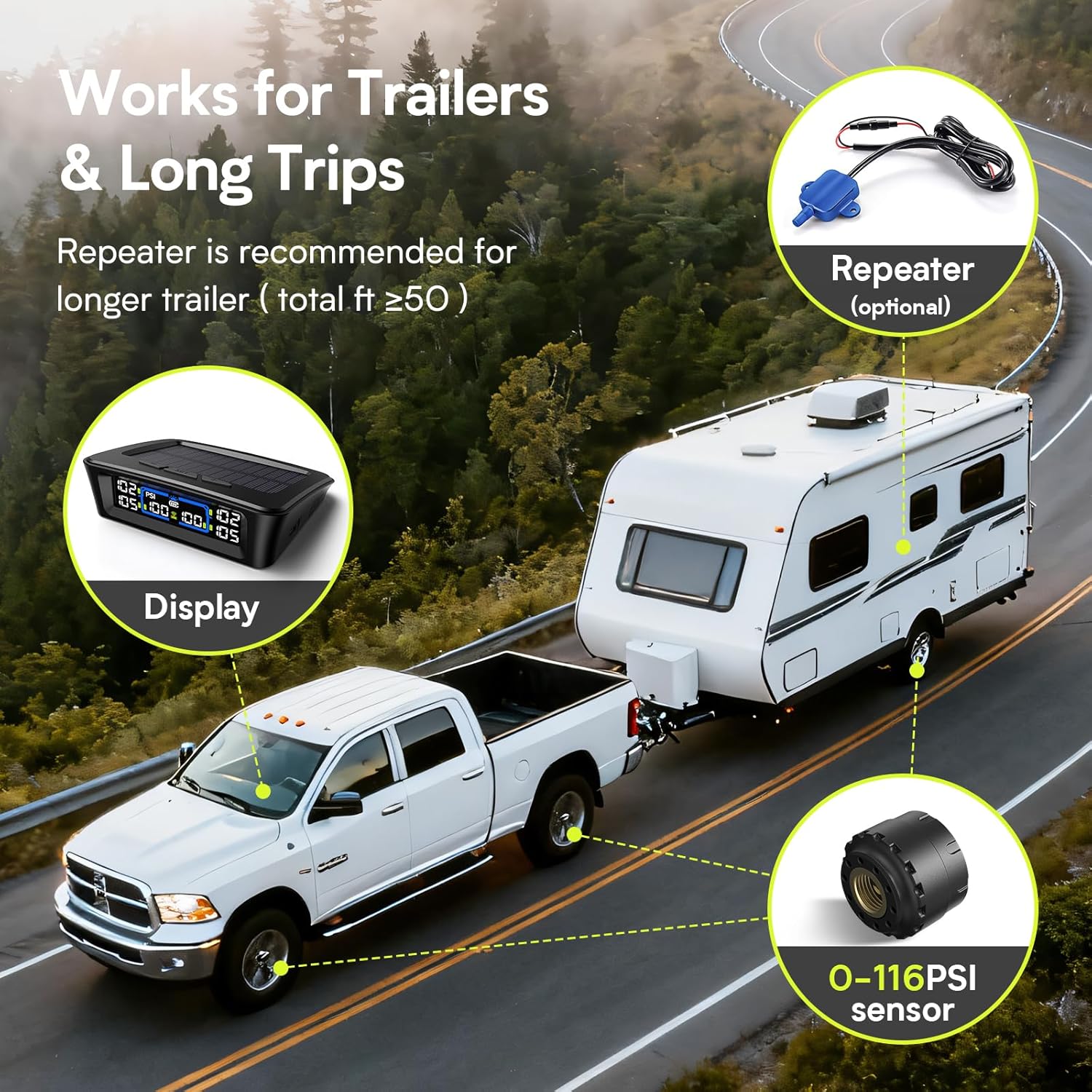 Thumbnail 6 de Tymate TM12 RV Tire Pressure Monitoring System (TPMS) with USB-C/Solar Charging, Set of 6 Sensors, 2026 Version