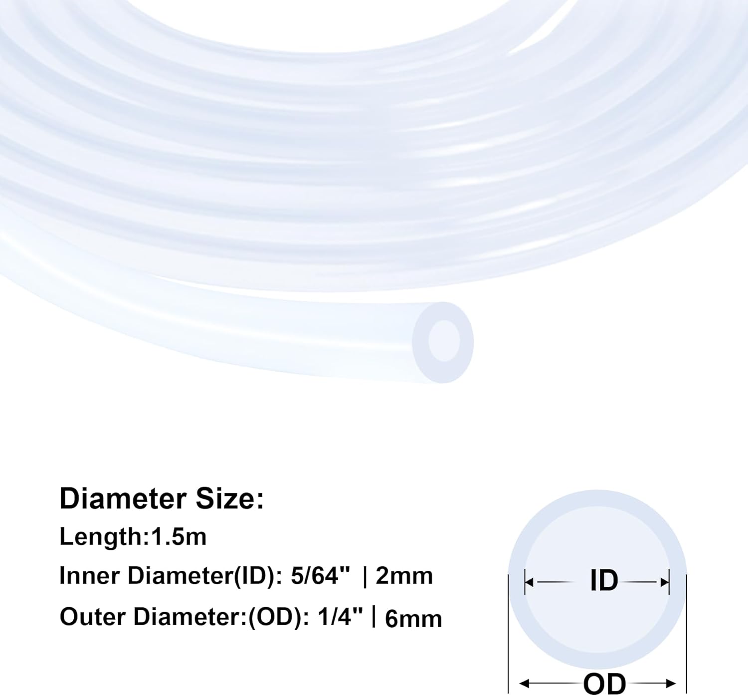 Detalle de Silikonschlauch iMeistek 2 mm ID x 6 mm OD – 1,5 m, flexibel, lebensmittelecht