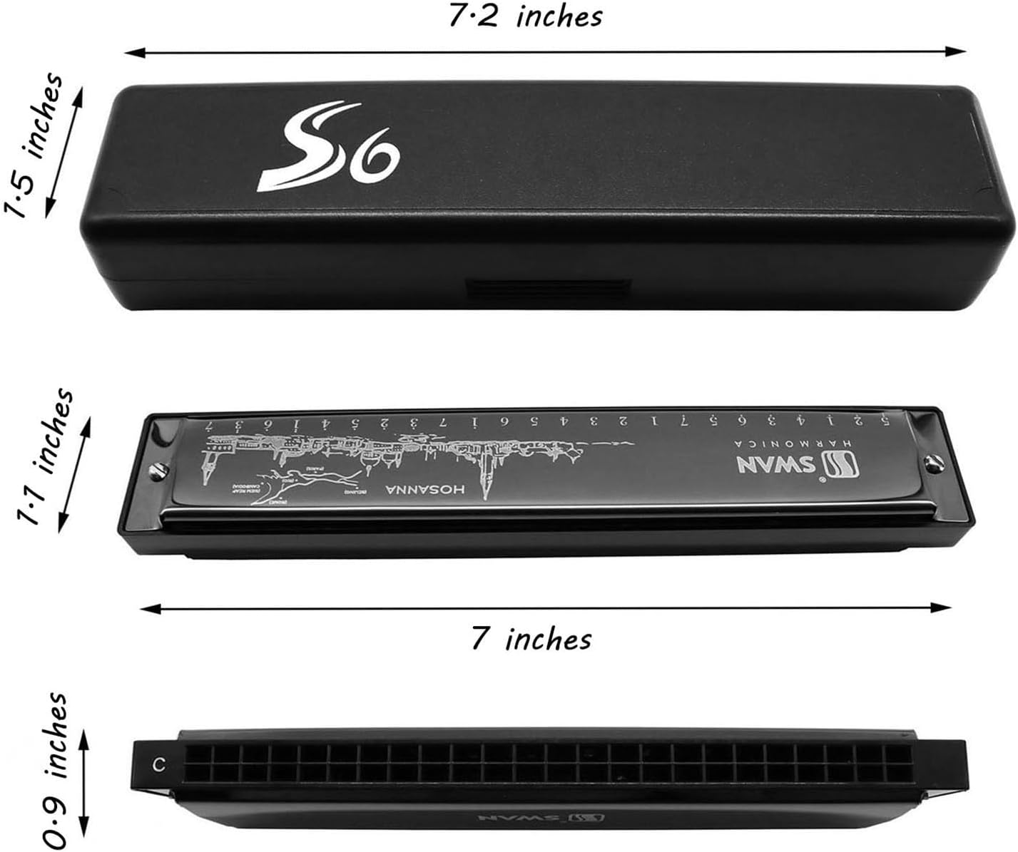Detalle de Harmonica Mouth Organ Harp Armonica 24 Hole Key of C Diatonic Polyphonic Blues Harmonica