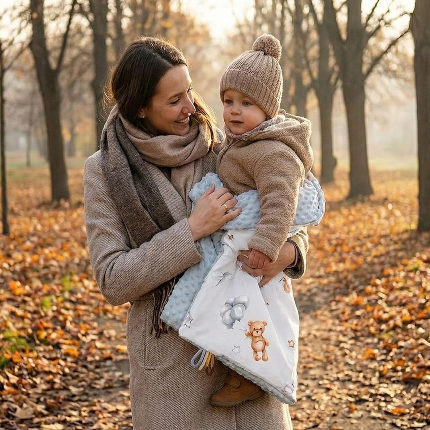 Detalle de Babydecke/Kuscheldecke 75x100 cm mit Plüschstoff – Winterdecke für Kinderwagen & Babybett